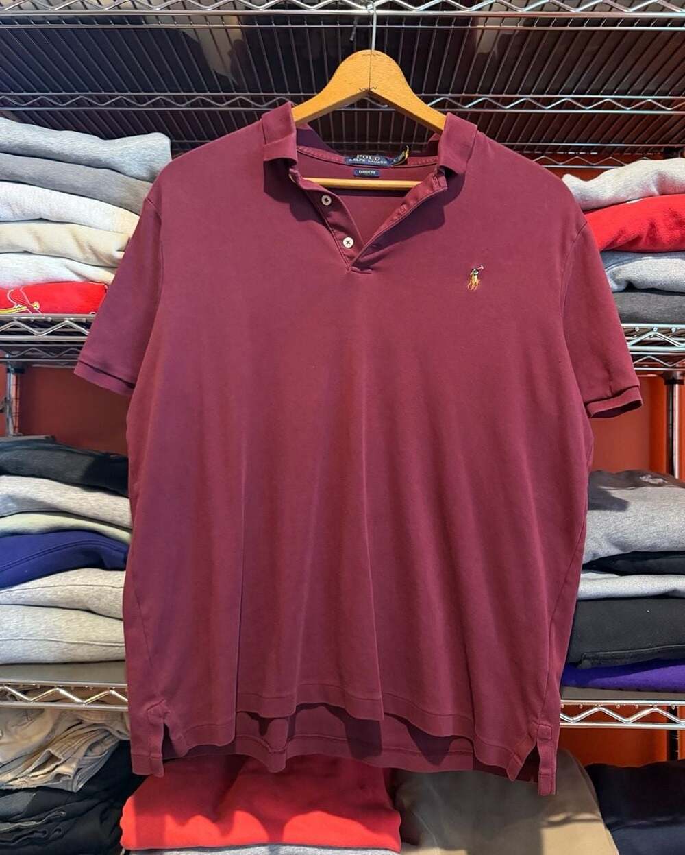 Polo Ralph Lauren Classic Fit Polo Shirt Mens Large Burgundy Flesh pony